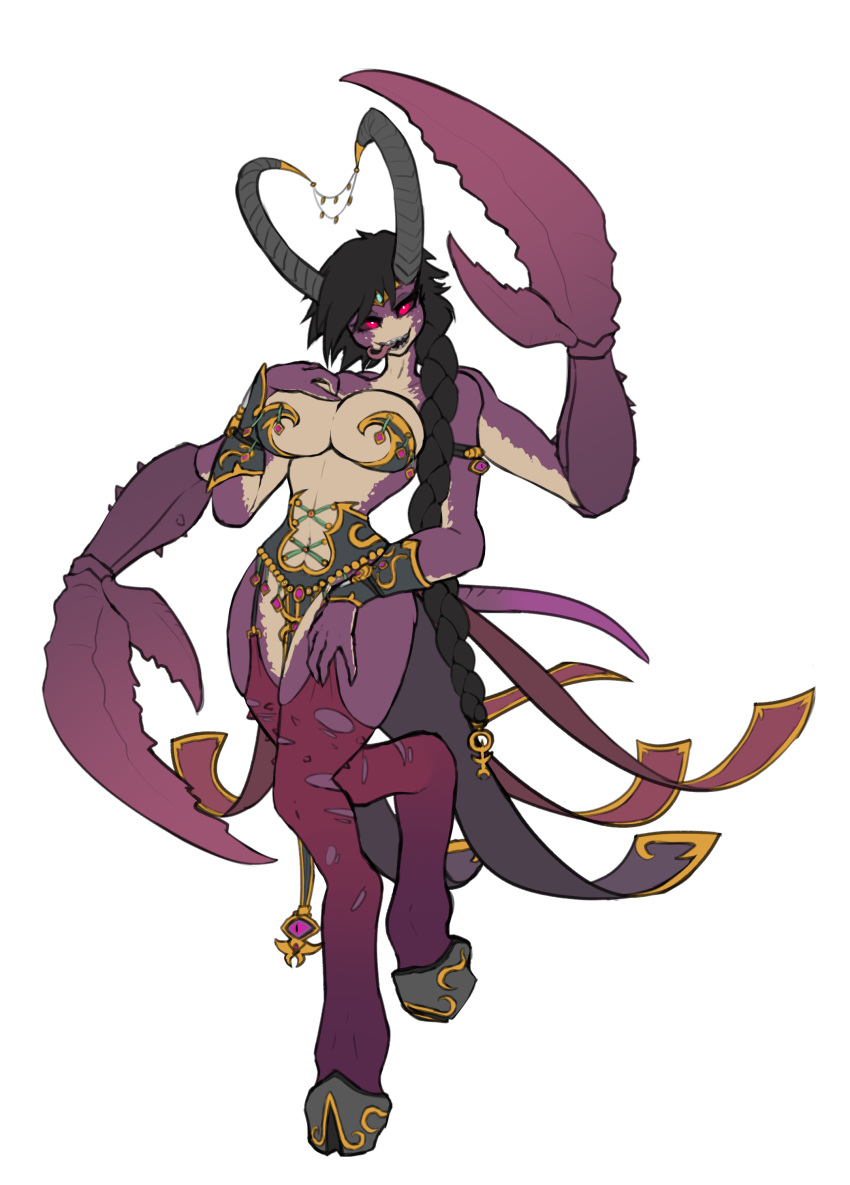 absurd_res anthro armor big_breasts bikini_armor bottomwear bra bracers breast_grab breasts chaos chaos_daemon cleavage clothed clothing corset crab_claw crossgender daemon_of_slaanesh demon demon_humanoid digital_media_(artwork) female hair hand_on_breast hand_on_leg hand_on_thigh hi_res hooves horn horned_humanoid humanoid jewelry keeper_of_secrets legwear lingerie long_hair looking_at_viewer multi_arm multi_limb n'kari pincers ponytail red_eyes simple_background smile solo stockings tongue tongue_out topwear unconvincing_armor underwear warhammer_(franchise) warhammer_fantasy xelsword