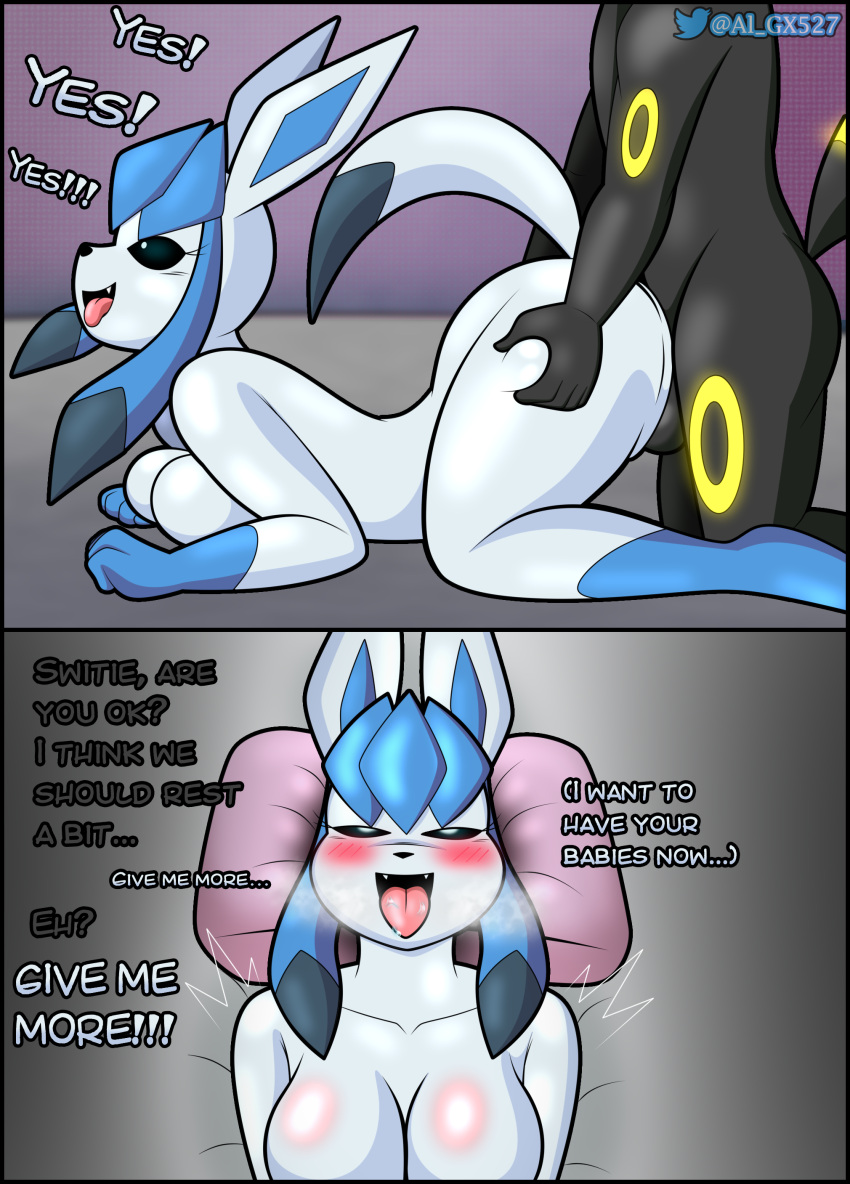 absurd_res after_sex ahegao al_gx anthro black_border blue_body bodily_fluids border breasts butt butt_grab dialogue doggystyle dominant dominant_male duo eeveelution female female_penetrated from_behind_position genital_fluids genitals glaceon good_end hand_on_butt hi_res looking_pleasured male male/female male_penetrating male_penetrating_female mammal medium_breasts nintendo nude penetration pok&eacute;mon pok&eacute;mon_(species) profanity sex text trance umbreon video_games yellow_body