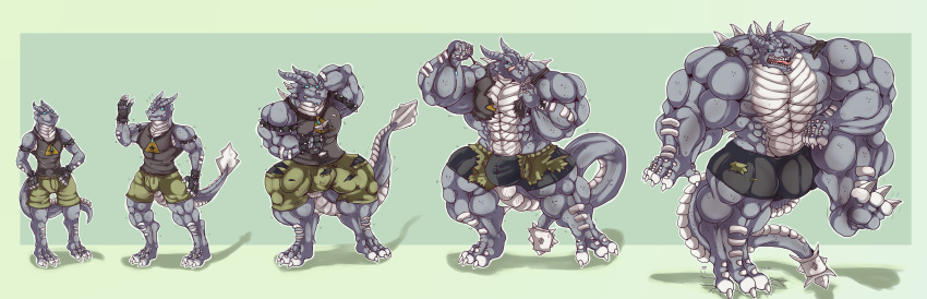 abs absurd_res anthro barazoku belly biceps big_muscles blue_eyes bulge claws clothed clothing digital_media_(artwork) digitigrade dominant dragon dragontigerwolf flexing front_view fully_clothed grey_body grin growing growth growth_sequence happy hi_res huge_muscles hyper hyper_muscles kardukk kobold looking_at_viewer male multicolored_body muscular muscular_anthro muscular_male paws pecs pose reptile scalie sequence shaded smile solo spikes teeth tongue tongue_out two_tone_body two_tone_tail underwear white_body