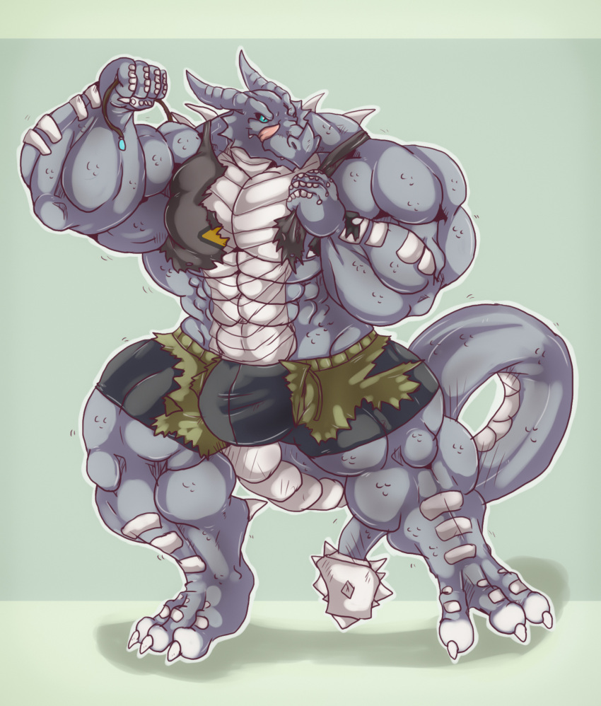 abs anthro barazoku belly biceps big_muscles blue_eyes bulge claws clothed clothing digital_media_(artwork) digitigrade dominant dragon dragontigerwolf flexing front_view fully_clothed grey_body grin growing growth growth_sequence happy hi_res huge_muscles hyper hyper_muscles kardukk kobold looking_at_viewer male multicolored_body muscular muscular_anthro muscular_male paws pecs pose reptile scalie sequence shaded smile solo spikes teeth tongue tongue_out two_tone_body two_tone_tail underwear white_body