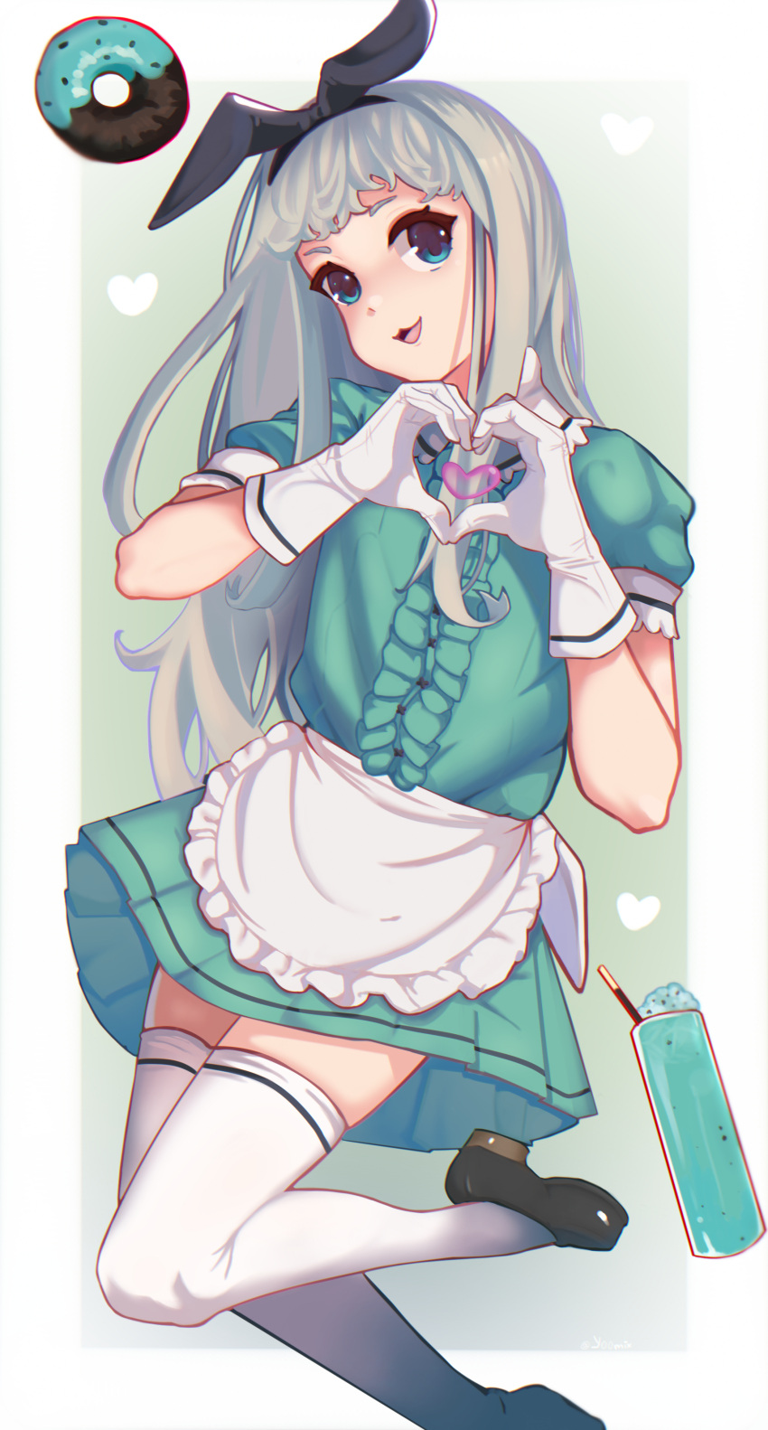 1boy absurdres apron artist_request black_hairband blend_s crossdressing gloves hairband heart highres kanzaki_hideri long_hair otoko_no_ko short_sleeves silver_hair waist_apronwhite_gloves yoomix