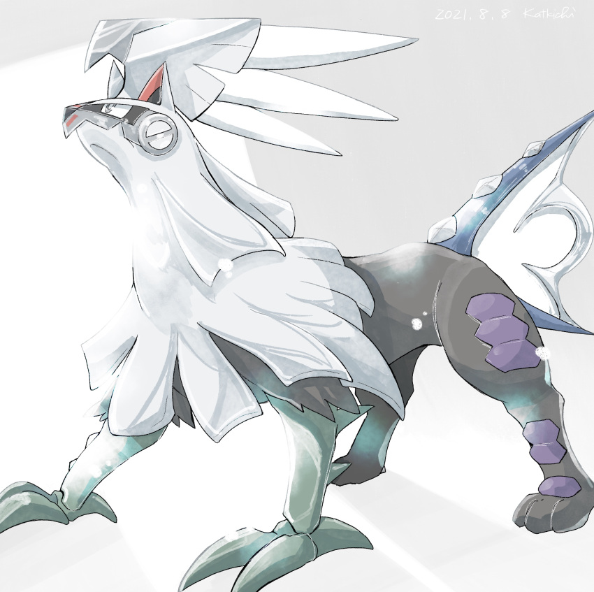 animal_focus bright_pupils claws closed_mouth commentary_request from_side grey_background grey_eyes highres katkichi looking_up no_humans one-hour_drawing_challenge pokemon pokemon_(creature) silvally solo standing white_pupils