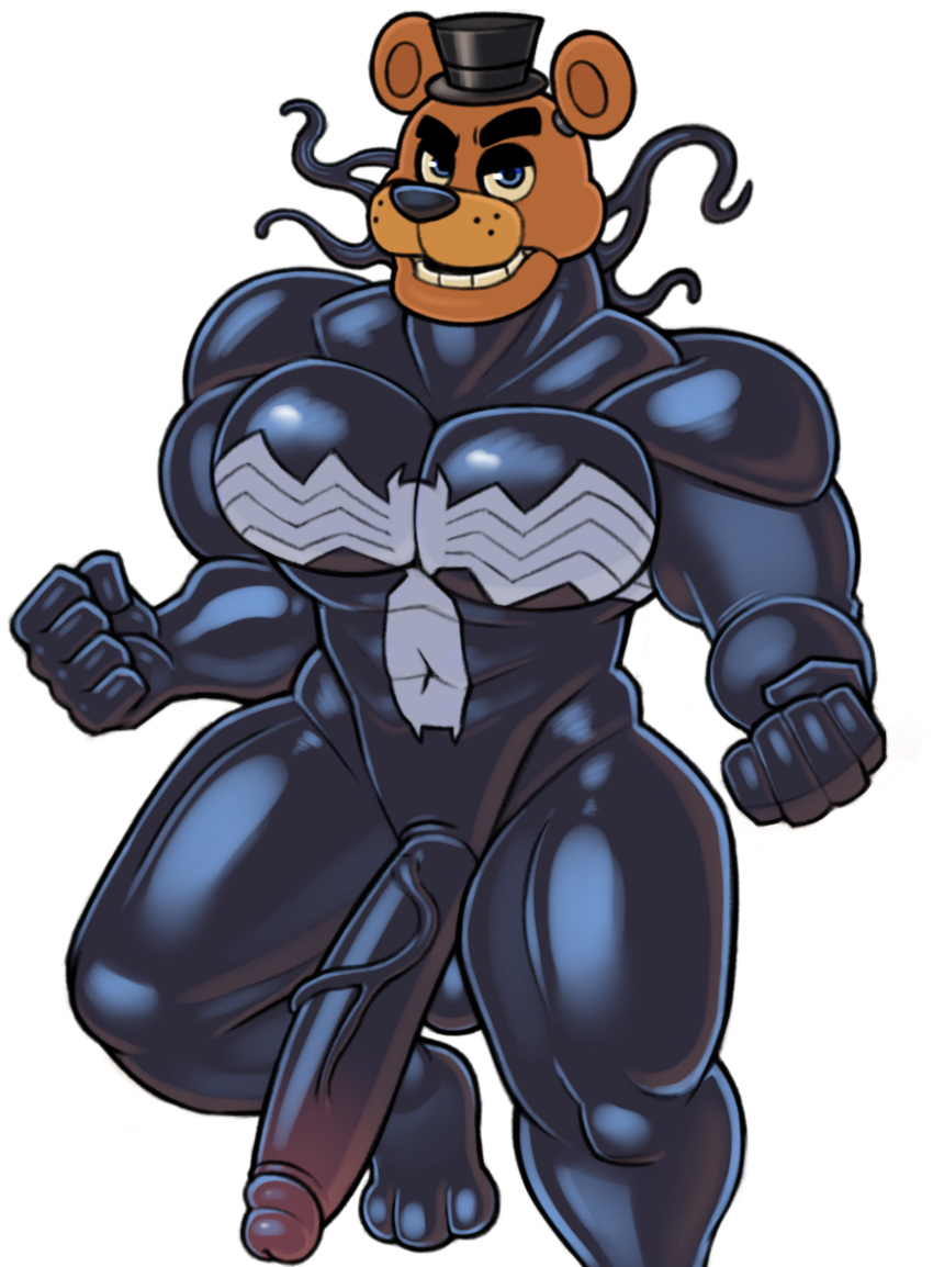 2022 absurd_res acstlu animatronic anthro balls big_penis five_nights_at_freddy's freddy_(fnaf) genitals hi_res huge_penis looking_at_viewer machine male mammal marvel muscular muscular_anthro muscular_male penis robot scottgames solo symbiote ursid venom_(marvel) video_games