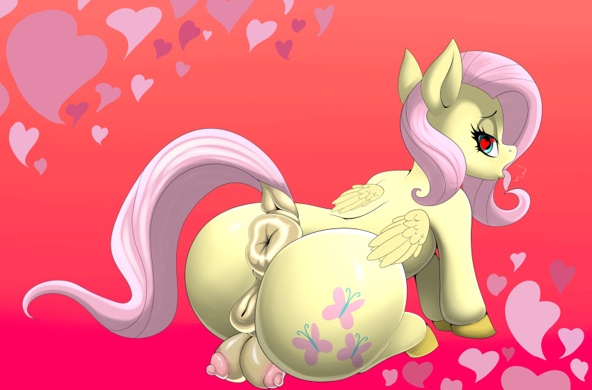 &lt;3 &lt;3_eyes absurd_res animal_genitalia animal_pussy anus big_anus butt cutie_mark dock equid equine equine_pussy fluttershy_(mlp) friendship_is_magic genitals hair half-closed_eyes hasbro hi_res holidays hooves mammal my_little_pony narrowed_eyes nipples pegasus pink_hair pink_tail puffy_anus pussy raised_tail red_background simple_background skunk_bunk teats tongue tongue_out valentine's_day wings yellow_body