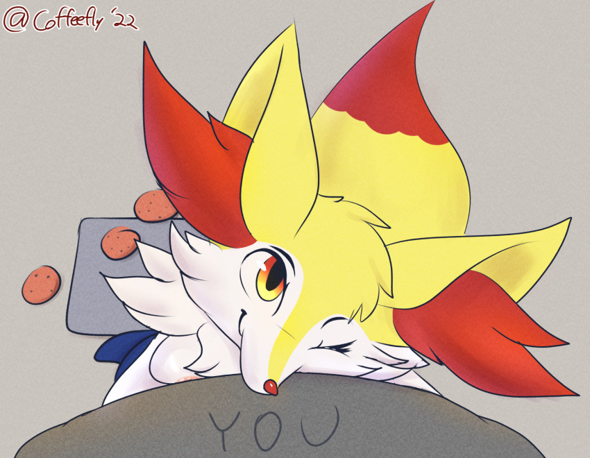 areola braixen breast_squish breasts coffeefly cookie embrace female first_person_view food hi_res hug looking_up nintendo pok&eacute;mon pok&eacute;mon_(species) red_eyes smile squish video_games