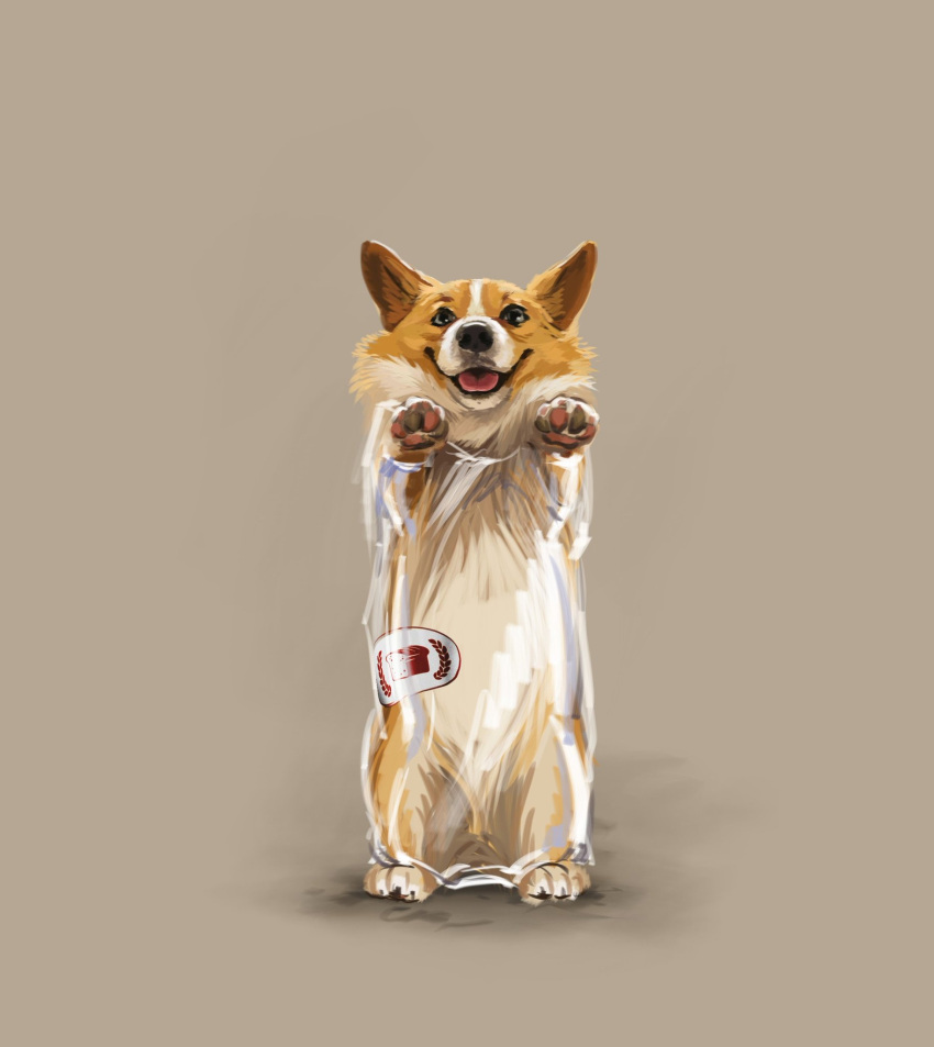 2021 4_toes 5_fingers 5_toes ambiguous_gender bag black_nose bread bread_bag brown_background canid canine canis digital_media_(artwork) domestic_dog elkir feet feral fingers food fur happy herding_dog hi_res looking_at_viewer mammal multicolored_body multicolored_fur pastoral_dog pawpads pink_pawpads realistic simple_background smile solo standing tan_body tan_fur toes two_tone_body two_tone_fur welsh_corgi white_body white_fur zip_tie