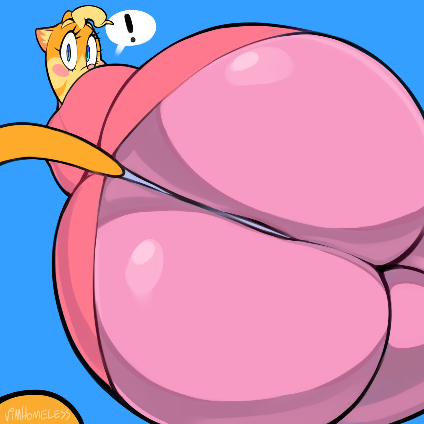absurd_res anthro big_butt blue_background butt clothing domestic_cat felid feline felis female hi_res huge_butt lilly_(vimhomeless) looking_at_viewer looking_back mammal panties simple_background solo thong thong_underwear underwear vimhomeless
