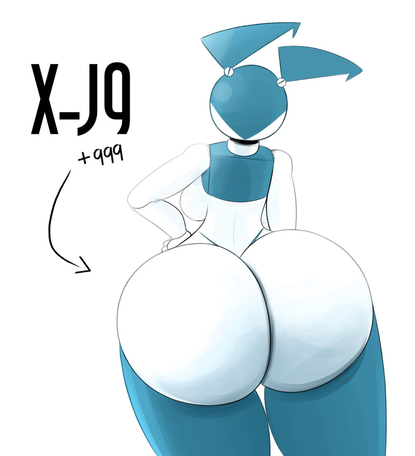 android back_boob big_breasts big_butt blue_hair breasts butt english_text female hair hand_on_hip hi_res huge_butt humanoid jenny_wakeman machine my_life_as_a_teenage_robot nickelodeon nude ota_(artist) robot robot_humanoid solo text white_body