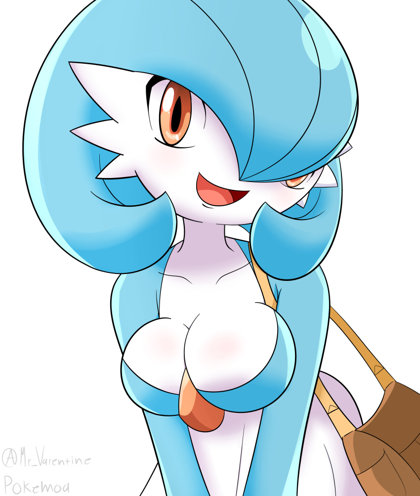 absurd_res big_breasts blush breasts clevage clothed clothing female gardevoir green_hair hair hi_res humanoid mr_valentine00 nintendo pok&eacute;mon pok&eacute;mon_(species) pokemoa red_eyes remake shiny_pok&eacute;mon smile solo video_games white_body white_skin