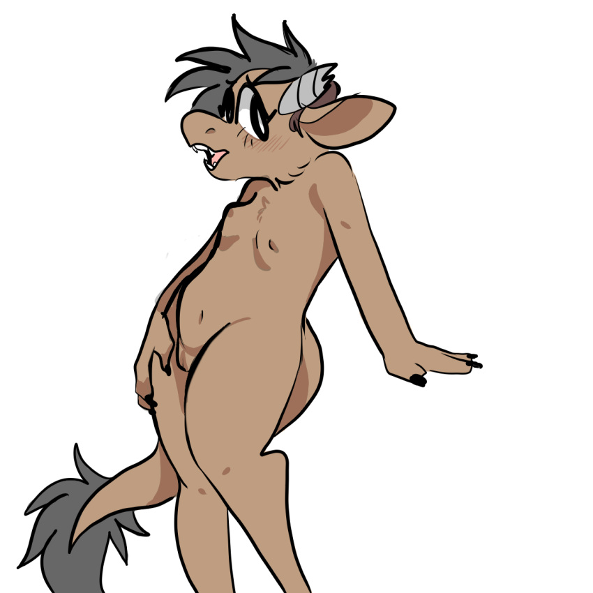 1:1 2022 anthro big_tail biped blush bovid bovine breasts broken_horn brown_body brown_fur cattle cheek_tuft chest_tuft claws digital_media_(artwork) facial_tuft female fur genitals grey_hair grey_horn hair hand_on_leg hand_on_thigh hi_res horn humanoid_genitalia humanoid_pussy looking_at_viewer mammal manitka manitka_(character) navel nipples nude open_mouth pose pussy simple_background small_breasts solo standing teeth tongue tuft white_background