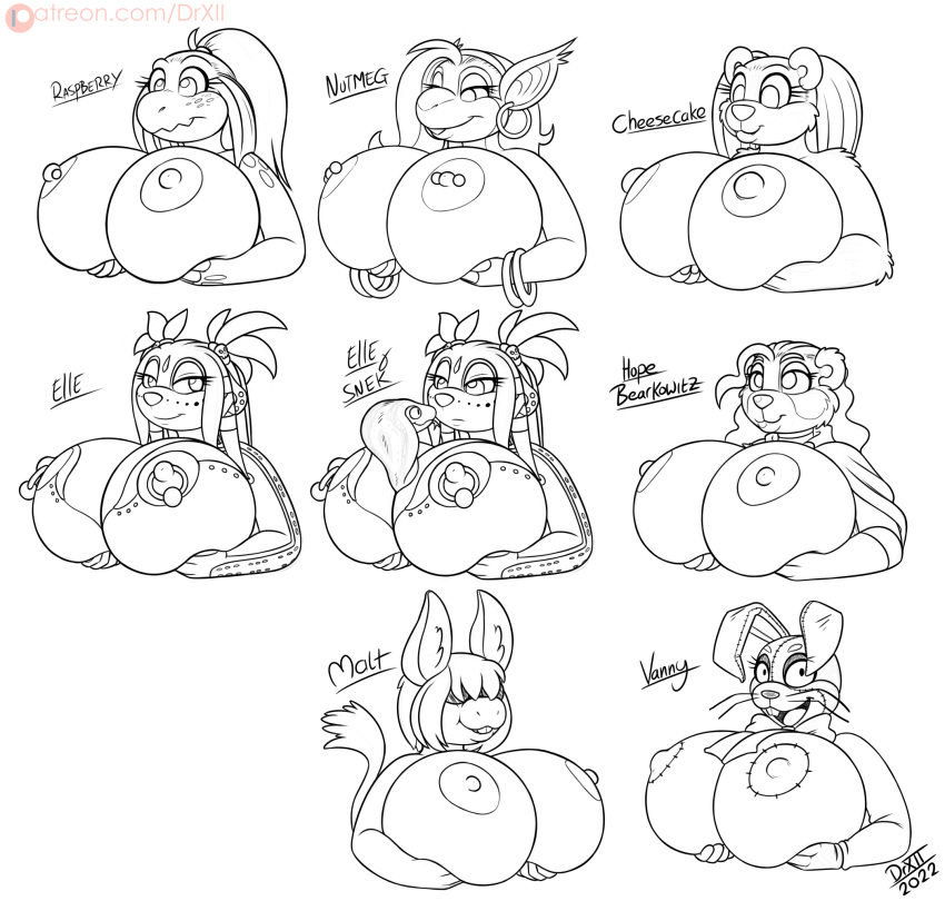 ailurid anthro asinus big_breasts bow_tie breasts buckteeth clothing digital_media_(artwork) donkey drxii ear_piercing elleseve equid equine female five_nights_at_freddy's five_nights_at_freddy's:_security_breach fur giant_panda hair handwear hi_res horse huge_breasts hybrid kobold kobold_quest lagomorph leporid mammal mule nipple_piercing nipples non-mammal_breasts nude nutmeg_kobold open_mouth patreon piercing rabbit raspberry_kobold red_panda reptile scalie scottgames simple_background smile solo teeth ursid vanny_(fnaf) video_games