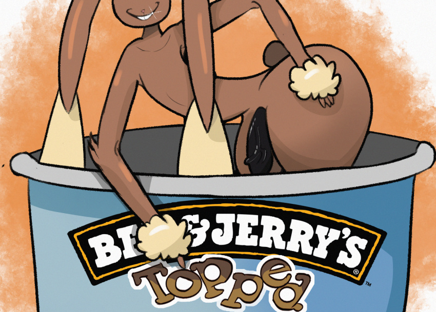 anthro ben_and_jerrys big_butt black_penis butt container cup dessert food genitals hi_res ice_cream lagomorph leporid lopunny male mammal nintendo penis pok&eacute;mon pok&eacute;mon_(species) rabbit smile solo solo_focus video_games wzzzki