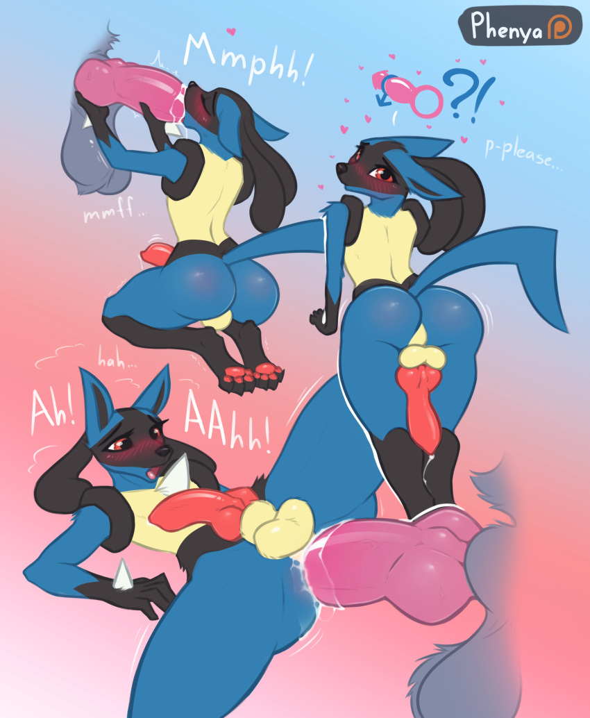 absurd_res anal anal_penetration animal_genitalia animal_penis balls big_penis blush canine_penis fellatio fur genitals hi_res huge_penis hyper hyper_genitalia hyper_penis lucario male male/male nintendo oral penetration penile penile_penetration penis penis_in_ass phenyanyanya pok&eacute;mon pok&eacute;mon_(species) sex video_games