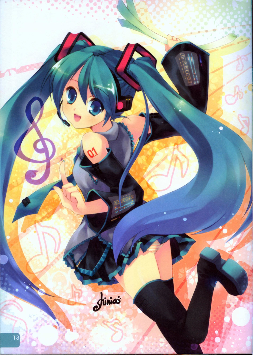 binding_discoloration hatsune_miku pantsu paper_texture shimapan shinia thigh-highs vocaloid