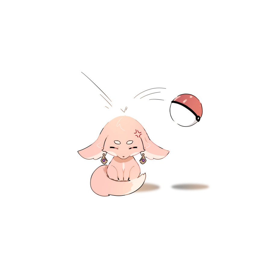 absurdres alternate_form animal_ears animalization earrings floppy_ears fox fox_ears genshin_impact highres jewelry pink_fur pink_hair poke_ball poke_ball_(basic) pokemon pokemon_(game) yae_miko yae_miko_(fox) yen-mi