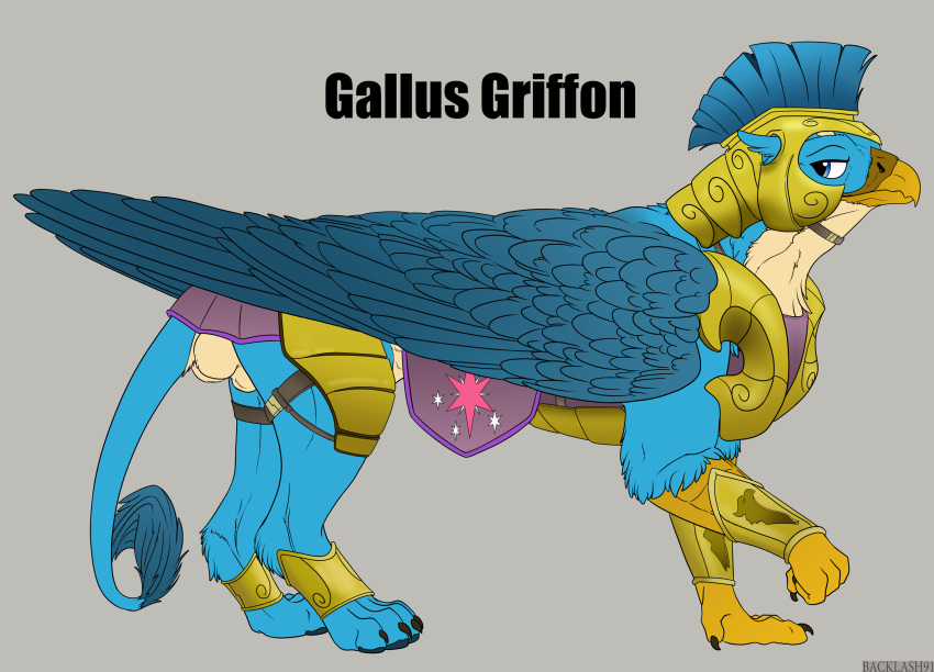 anatomically_correct anatomically_correct_genitalia animal_genitalia armor avian backlash91 balls conditional_dnp feral friendship_is_magic gallus_(mlp) genitals gryphon hasbro hi_res male my_little_pony mythological_avian mythology sheath solo