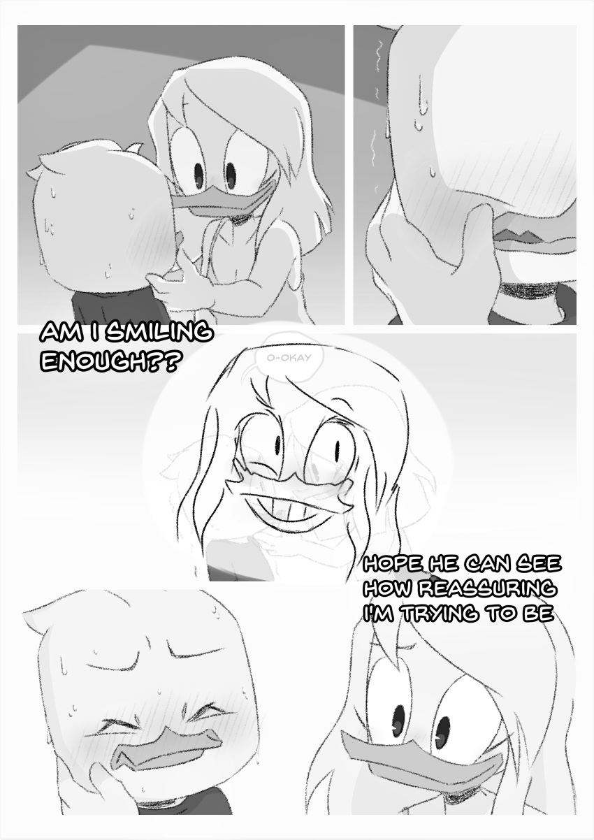 absurd_res anatid anseriform avian bird blush clothing comic della_duck dewey_duck dialogue disney duck ducktales ducktales_(2017) hi_res humor monochrome mother mother_and_child mother_and_son parent parent_and_child son therita3k