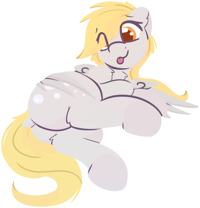 alpha_channel anus blonde_hair butt cutie_mark derpy_hooves_(mlp) dock equid equine female feral friendship_is_magic hair hasbro hi_res mammal my_little_pony pegasus puffy_anus rhythmpixel simple_background smile solo tongue tongue_out transparent_background wings yellow_tail