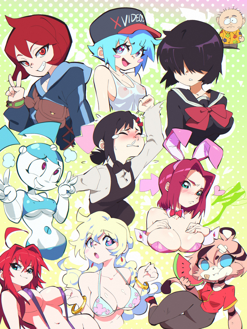 1boy 6+girls absurdres aetherion animal_ears aqua_hair arezu_(pokemon) bangs bikini black_hair blue_eyes blush blush_stickers breasts chainsaw_man cleavage closed_eyes code_geass covered_nipples cropped_torso crying eating fake_animal_ears food fruit full_body furry furry_female green_eyes grin hair_ornament hair_over_eyes hairclip heart heart-shaped_pupils higashiyama_kobeni high_school_dxd highres holding holding_food jenny_wakeman kallen_stadtfeld long_hair looking_at_viewer medium_breasts multiple_girls my_life_as_a_teenage_robot nazo_no_kanojo_x neckerchief nia_teppelin no_pupils nose_blush original parted_bangs playboy_bunny pokemon pokemon_(game) pokemon_legends:_arceus red_hair red_neckerchief rias_gremory school_uniform serafuku short_hair slingshot_swimsuit smile south_park space_girl_(aetherion) swimsuit symbol-shaped_pupils tengen_toppa_gurren_lagann underboob urabe_mikoto v watermelon wet wet_clothes xigua_(diives) xvideos