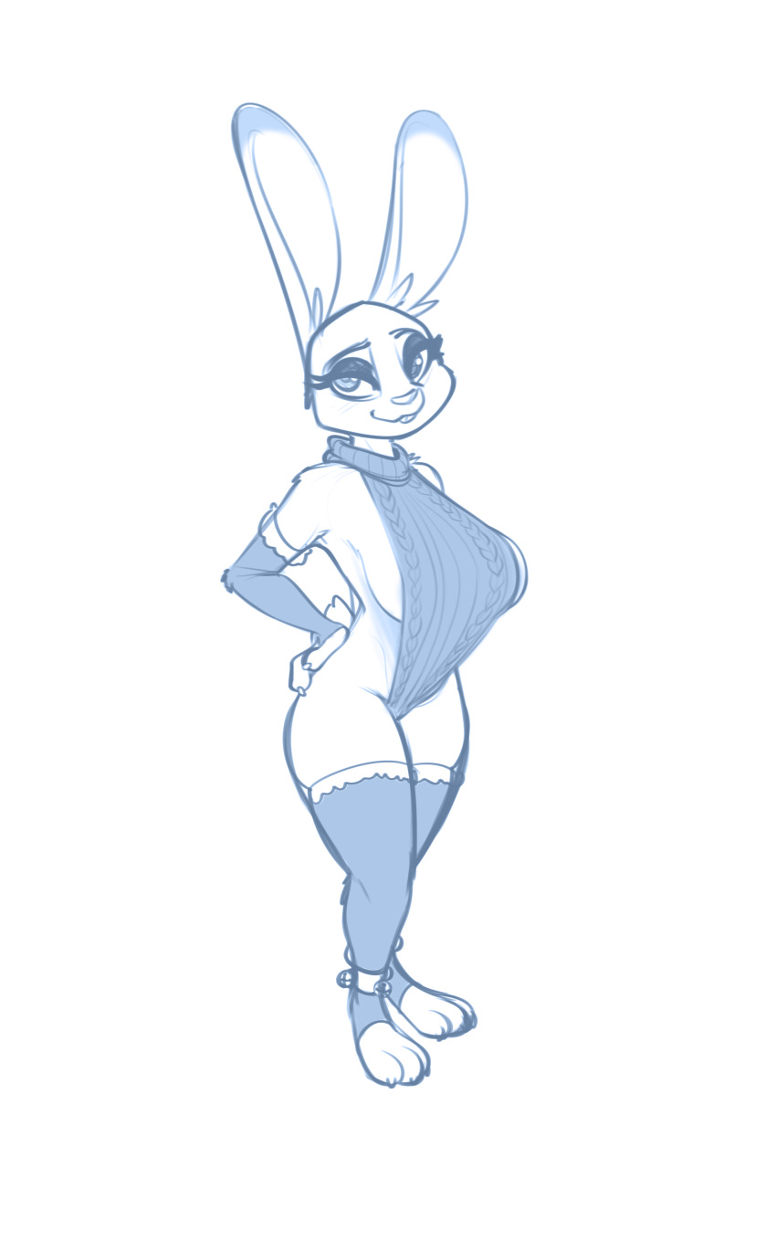 2022 absurd_res anthro clothed clothing conditional_dnp disney eyebrows eyelashes female hi_res judy_hopps lagomorph legwear leporid long_ears looking_at_viewer mammal rabbit simple_background smile solo sugarlesspaints white_background zootopia