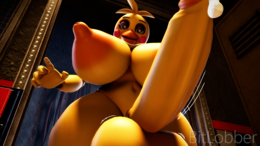 animatronic anthro areola avian balls beak bedroom_eyes big_breasts big_penis bird bitlobbs bodily_fluids breasts chica_(fnaf) chicken cum erection five_nights_at_freddy's five_nights_at_freddy's_2 galliform gallus_(genus) genital_fluids genitals gynomorph hi_res humanoid intersex looking_at_viewer machine narrowed_eyes nipples nude open_mouth penis phasianid robot scottgames seductive solo thick_thighs toy_chica_(fnaf) video_games yellow_body