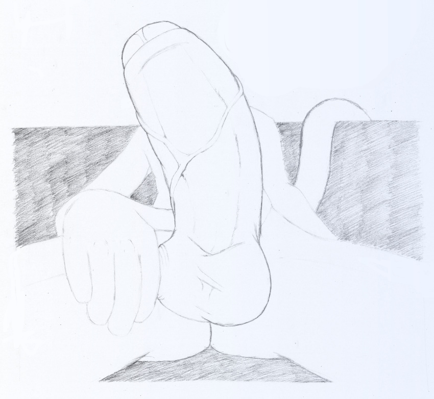absurd_res anthro genitals hand_on_balls hi_res kinkappy line_art male penis presenting presenting_penis simple_background solo traditional_media_(artwork) vein veiny_penis