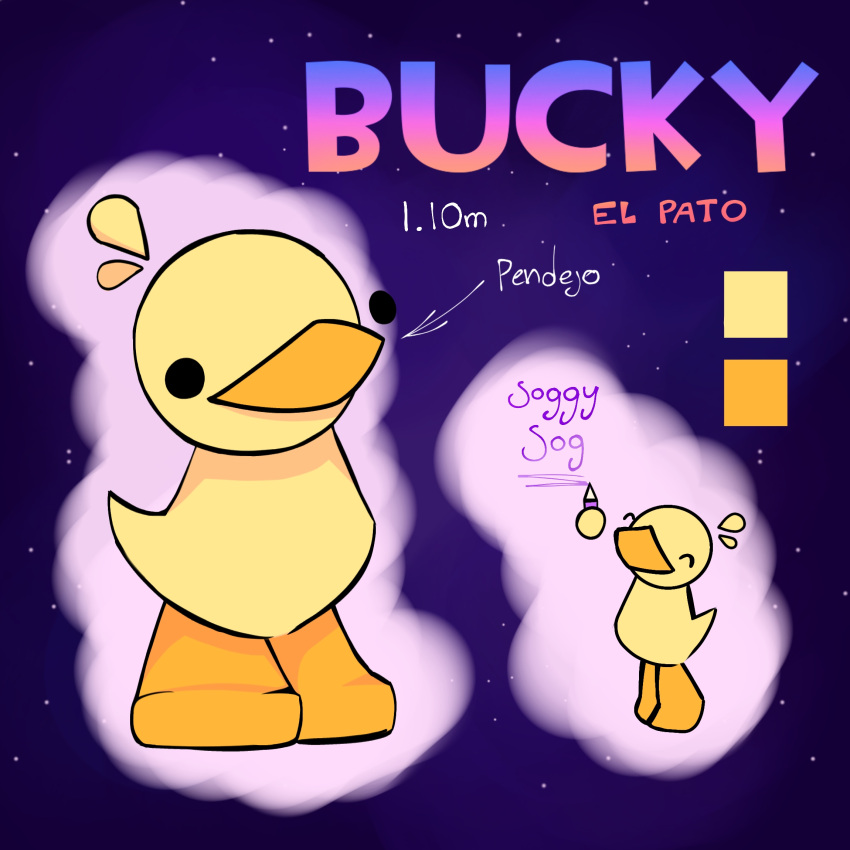 ambiguous_gender anatid anseriform avian bird bucky_(tgh) duck feral hi_res simple_coloring simple_eyes solo spanish_text text tgh toony