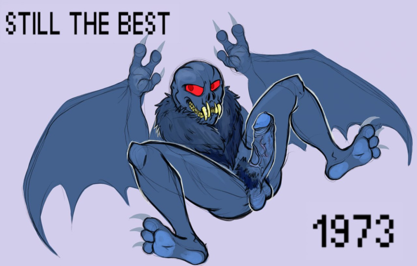 anthro blue_body claws erection godzilla_creepypasta male monster pubes red_eyes solo solomon_(godzilla) spooksy wings