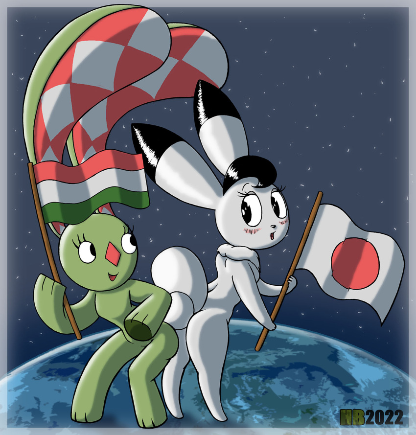 anthro blush commander_bokko duo female female/female flag hentai_boy hi_res hungarian_flag japanese_flag kockasfulu_nyul lagomorph leporid mammal osamu_tezuka patriotism politics rabbit the_amazing_3