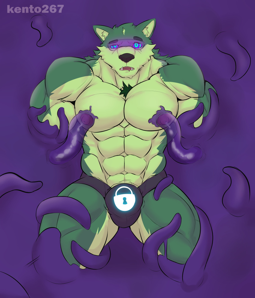 absurd_res anthro bodily_fluids breast_milking breasts bulge canid canine canis drooling fur glowing glowing_eyes hi_res hypnosis kento267 lactating lock_bulge male male/male mammal mind_break mind_control multicolored_body multicolored_fur muscular muscular_anthro muscular_male nipple_fetish nipple_play nipples null_bulge pecs saliva solo spiral_eyes tentacle_sex tentacles two_tone_body two_tone_fur visor wolf