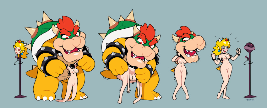 2022 absurd_res anthro anthro_to_humanoid blackshirtboy blonde_hair blue_eyes bowser bowsette_meme breasts crown featureless_crotch female gender_transformation hair hi_res horn humanoid koopa male mario_bros meme mtf_transformation nintendo nipples red_eyes red_hair scalie sequence shrinking simple_background size_transformation smile solo standing suit_transformation super_crown transformation video_games