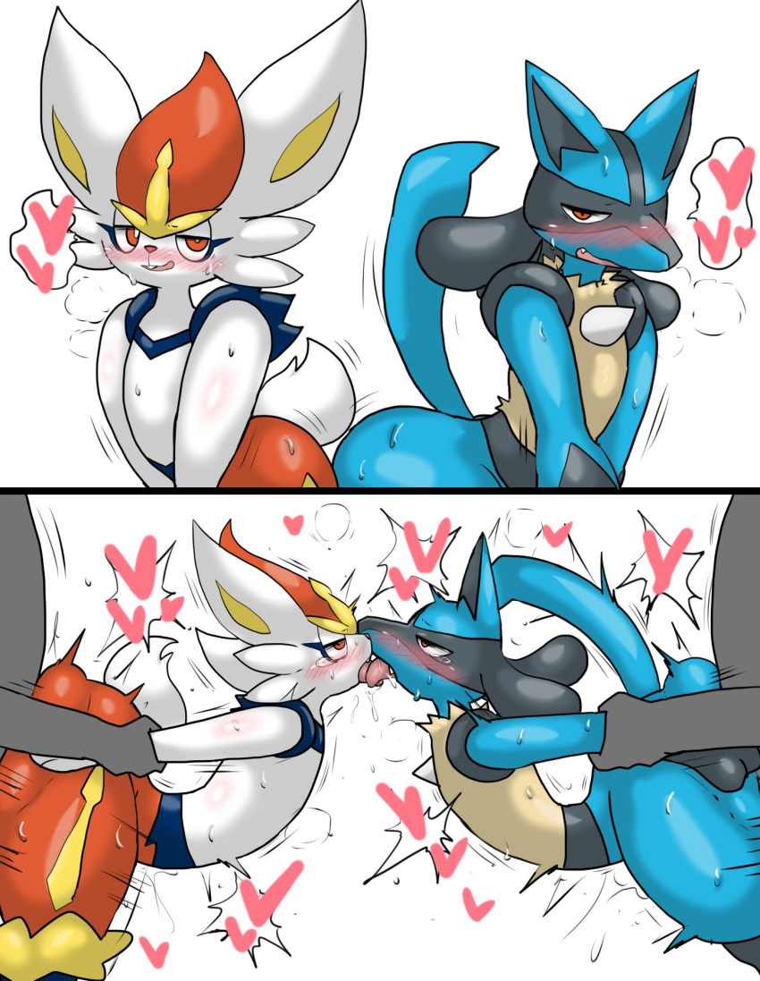 &lt;3 anthro anthro_penetrated arm_pull cinderace enigi09 french_kissing from_behind_position hi_res kissing lucario male male_penetrating nintendo penetration pok&eacute;mon pok&eacute;mon_(species) prison_guard_position sex simple_background tongue tongue_out video_games white_background