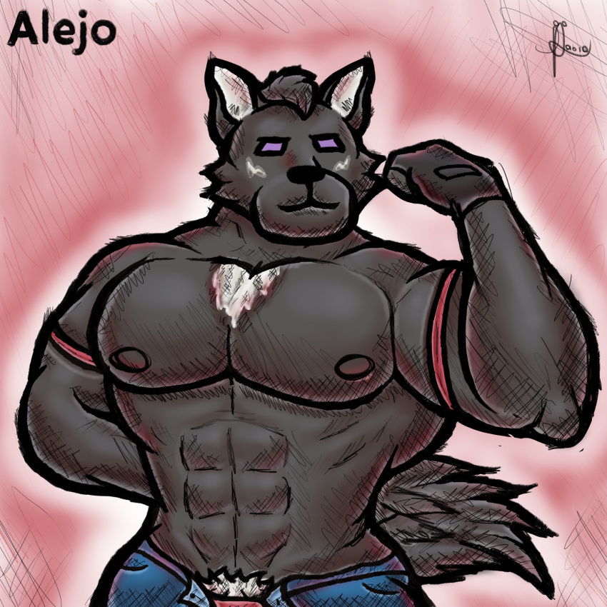 alanottaviano anthro barazoku black black_body black_fur canid canine canis fur hi_res male male/male mammal muscular solo wolf
