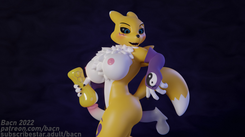 3d_(artwork) anal anal_penetration anthro bacn balls bandai_namco big_breasts blush breasts butt canid canine clothed clothing digimon digimon_(species) digital_media_(artwork) erection fox genitals gynomorph hi_res humanoid_genitalia humanoid_penis intersex looking_back mammal nipples non-euclidean_masturbation nude open_mouth penetrable_sex_toy penetration penis portal portal_fleshlight portal_masturbation renamon sex_toy simple_background smile solo solo_focus standing thinking_with_portals topless white_body yellow_body