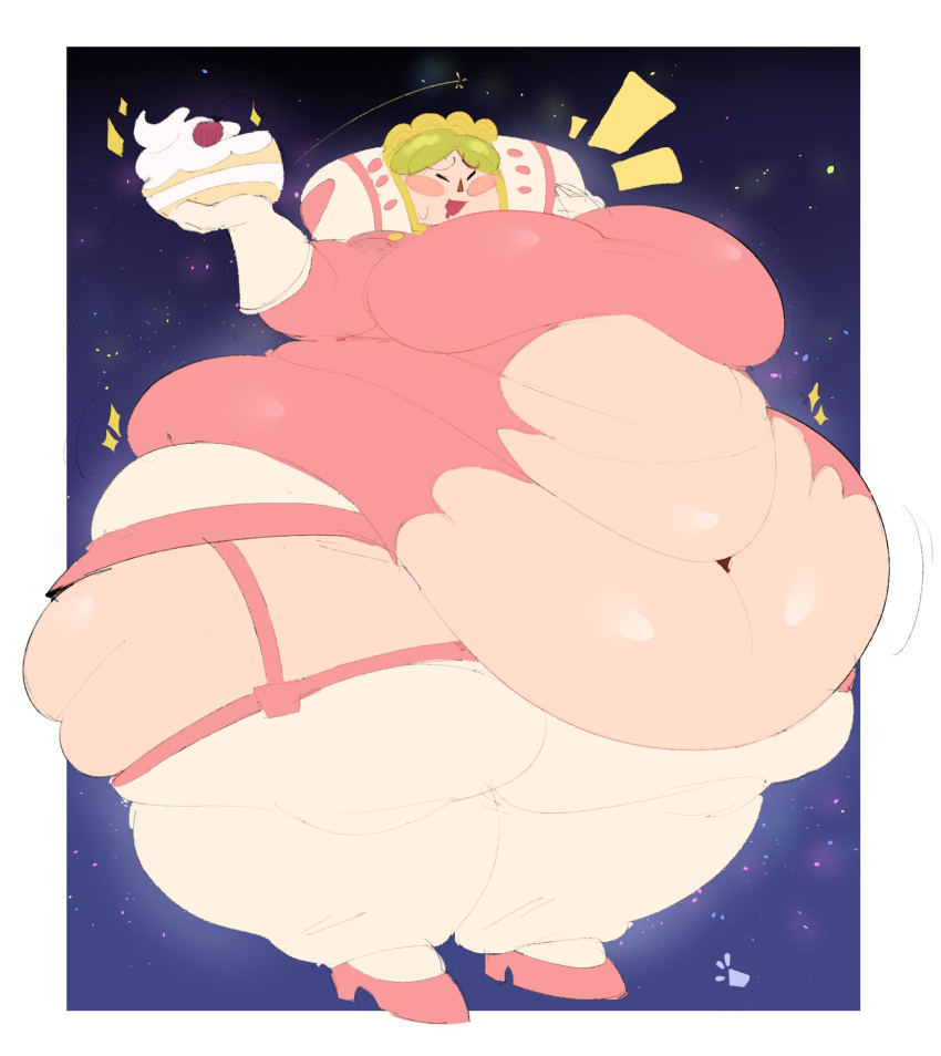 alien belly big_breasts boxmingle breasts cake clothing dessert female food hi_res humanoid katamari katamari_damacy macro mature_female mother overweight overweight_female parent the_queen_of_all_cosmos_(character) thick_thighs video_games