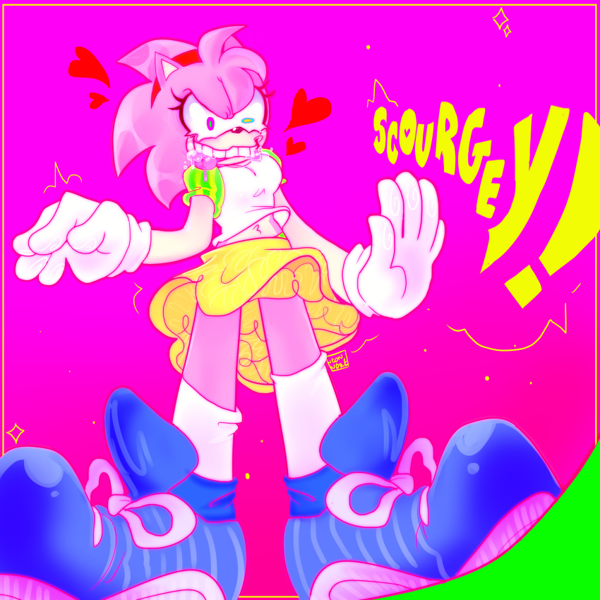 &lt;3 2020 5_fingers absurd_res accessory anthro archie_comics blue_clothing blue_footwear blue_shoes bottomwear clothing digital_media_(artwork) english_text eulipotyphlan female fingers foaming_at_mouth footwear gloves hair hair_accessory hairband handwear hedgehog hi_res mammal neonvore pink_body pink_hair pink_skin red_hairband rosy_the_rascal_(archie) sega shirt shoes skirt socks solo sonic_the_hedgehog_(archie) sonic_the_hedgehog_(comics) sonic_the_hedgehog_(series) standing teeth text tongue tongue_out topwear white_clothing white_footwear white_gloves white_handwear white_shirt white_socks white_topwear yellow_bottomwear yellow_clothing yellow_skirt