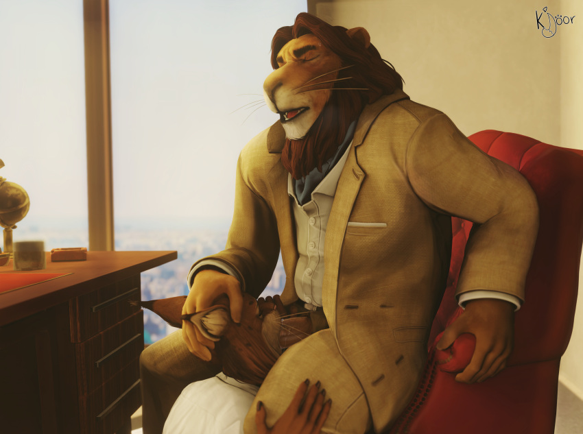 2022 absurd_res anthro blacksad blender_(software) bodily_fluids brown_body brown_fur clothed clothing digital_media_(artwork) duo erection eyes_closed felid feline felis fellatio fur genitals hair hi_res humanoid_genitalia humanoid_penis joe_dunn lion lynx male male/male male_penetrated male_penetrating male_penetrating_male mammal mane mane_hair open_mouth oral pantherine penetration penile penis sex shirt tim_thorpe tongue topwear