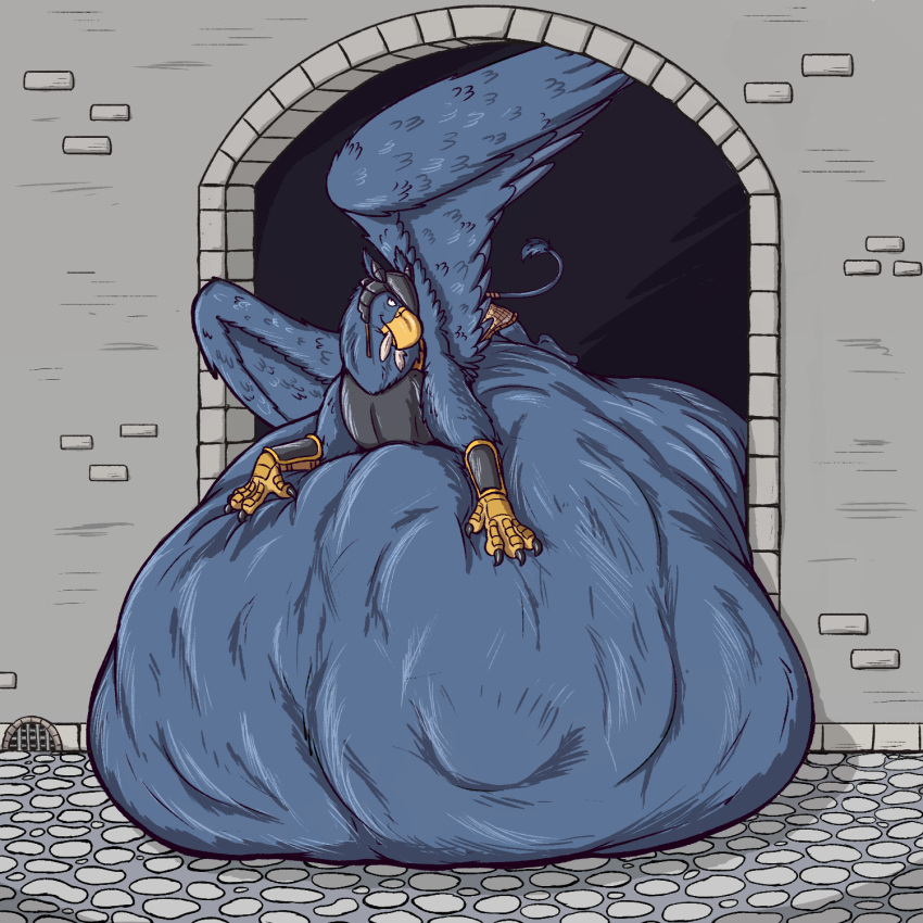 after_vore avian belly big_belly feathers feral feral_pred feral_prey group gryphon gryphon_pred gryphon_prey hi_res hyper hyper_belly jagg_(thatgryphonguy) lying male male_pred mythological_avian mythology on_front stuck_in_door thatgryphonguy vore wings