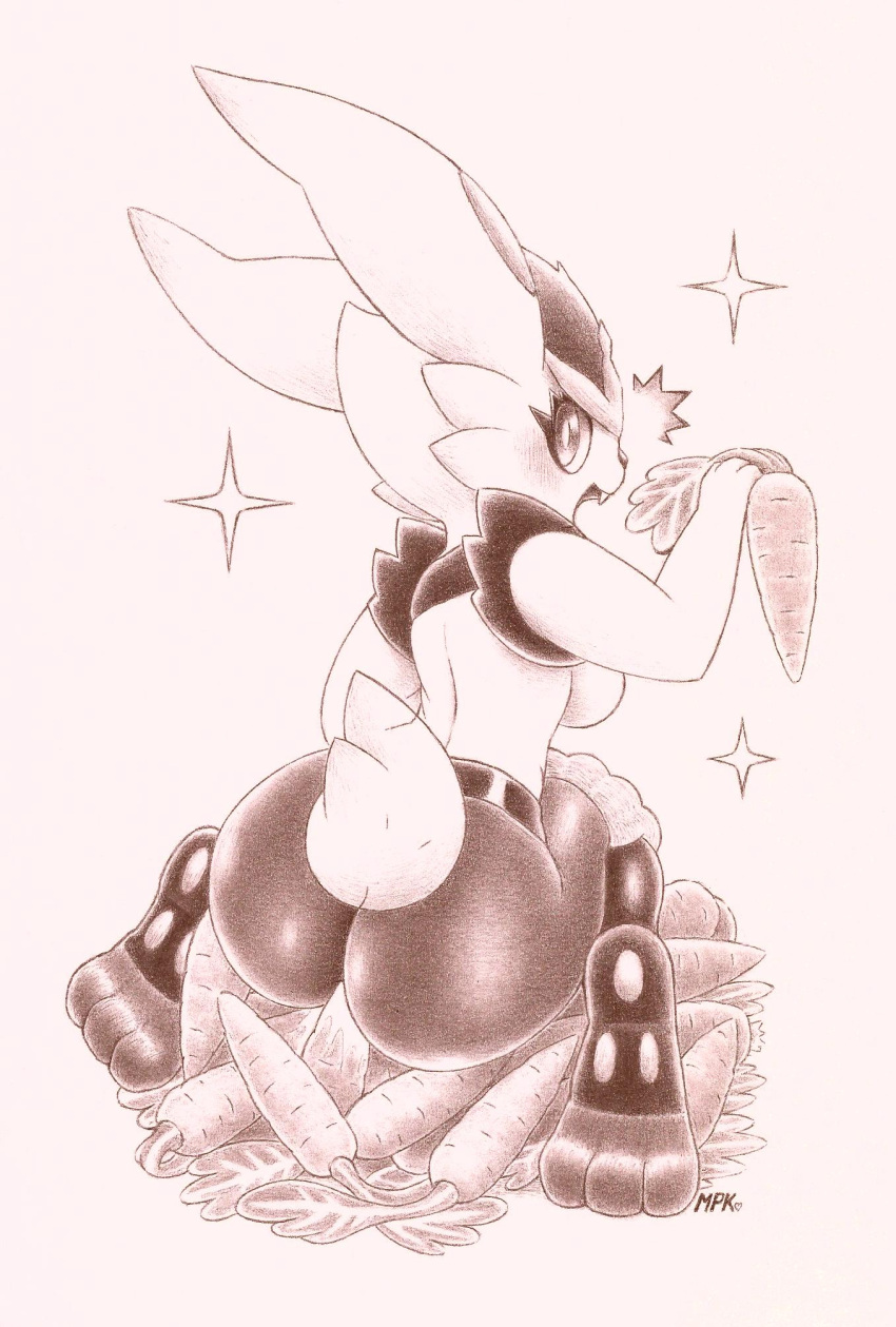 anal anal_penetration breasts carrot_dildo cinderace female fullfolka graphite_(artwork) hi_res humanoid monochrome nintendo pencil_(artwork) penetration pok&eacute;mon pok&eacute;mon_(species) simple_background solo traditional_media_(artwork) video_games