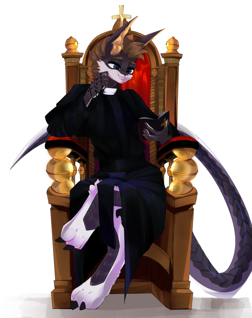 absurd_res anthro bible chair christian_symbol christianity dragon_tail furniture hi_res hybrid long_ears male priest religion scales sitting solo throne zanasaeva