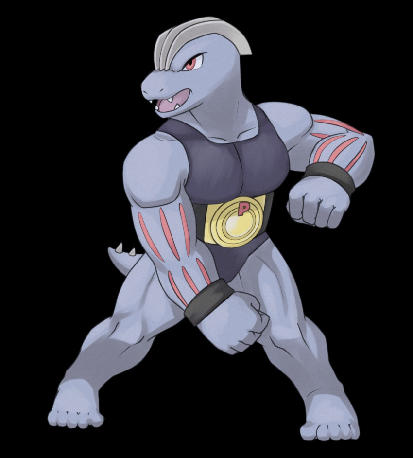 2020 biceps clothing female hi_res leotard machoke muscular muscular_female muscular_thighs nintendo on_model pok&eacute;mon pok&eacute;mon_(species) schizoideh simple_background solo thick_thighs video_games