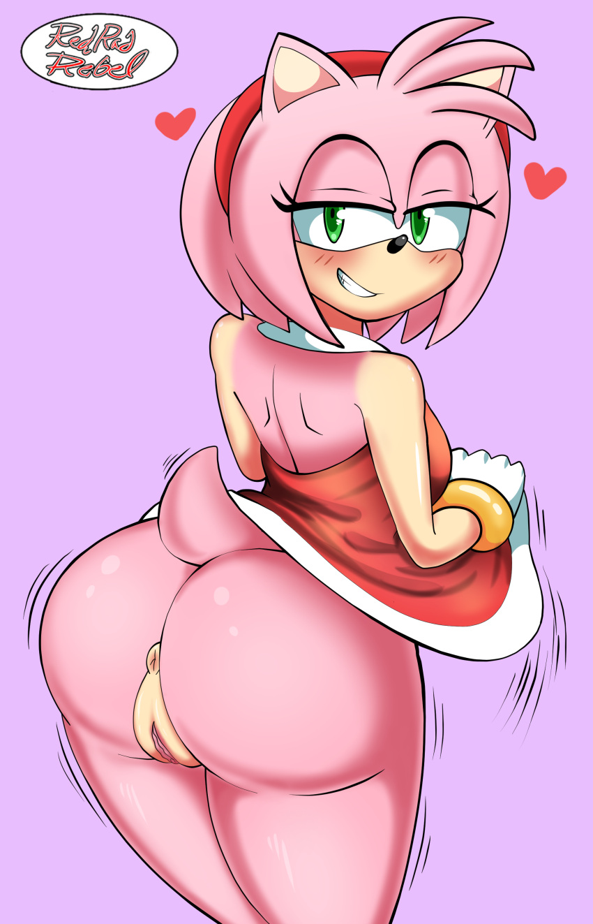 absurd_res amy_rose anthro anus big_butt breasts butt clothed clothing eulipotyphlan female genitals hedgehog hi_res mammal presenting presenting_hindquarters pussy redradrebel sega solo sonic_the_hedgehog_(series)