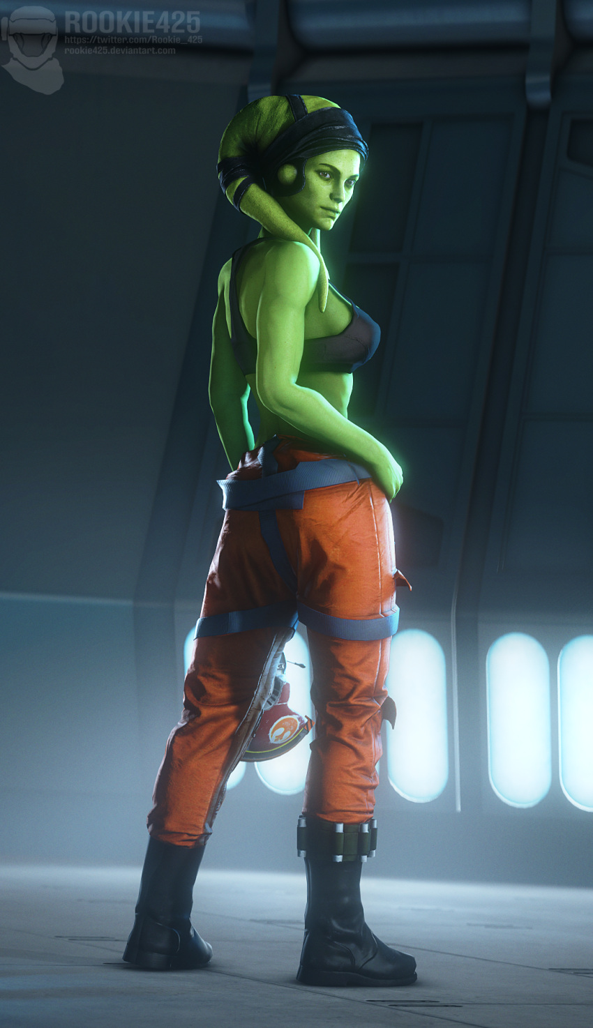 alien alien_humanoid bravo44 bravo44_(artist) butt clothed clothing female hi_res humanoid pilot presenting presenting_hindquarters rebel rookie425 solo star_wars twi'lek