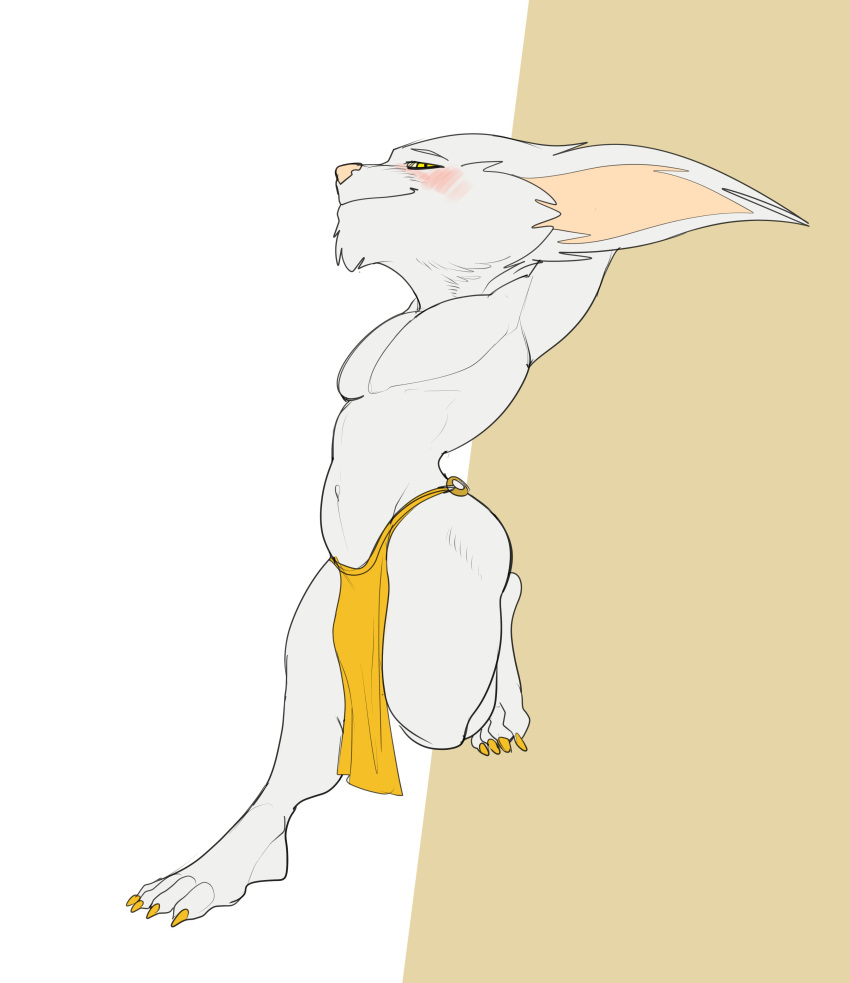 2022 4_toes absurd_res anthro barefoot belly big_ears blush bottomwear_ring bristol cheek_tuft chin_tuft closed_smile clothed clothed_anthro clothed_male clothing clothing_ring ear_tuft ears_back eyebrows facial_tuft fan_character feet flat_colors fluffy_ears full-length_portrait fur gold_(metal) gold_claws gold_jewelry gold_ring half-closed_eyes hands_behind_head happy hi_res jewelry league_of_legends loincloth_ring looking_aside looking_at_viewer looking_away male male_anthro mammal narrowed_eyes navel pecs pivoted_ears plantigrade portrait pose red_blush riot_games side_view simple_background skimpy skinny_anthro skinny_male slim_anthro slim_male solo standing tan_nose toes topless topless_anthro topless_male tuft v-cut video_games white_arms white_background white_belly white_body white_chest white_ears white_eyebrows white_face white_feet white_fur white_legs white_neck white_toes yellow_background yellow_loincloth yordle