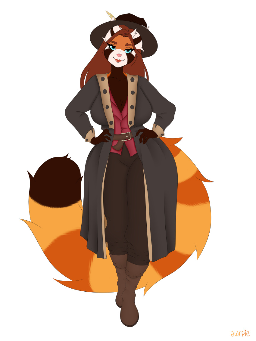 absurd_res ailurid anthro artist_awrpie breasts clothing coat female hat headgear headwear hi_res invalid_tag magic_user mammal midriff model_sheet pinup pose pregnant red_panda sfw slightly_chubby solo thick_thighs topwear witch