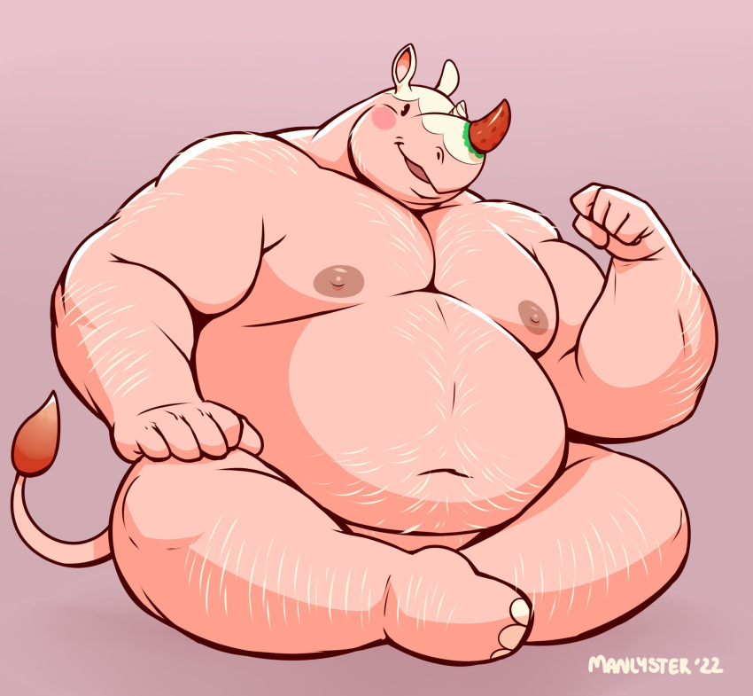 2022 2_horns 5_fingers animal_crossing anthro arm_hair belly biceps big_belly big_muscles blush blush_stickers body_hair chest_hair crossed_legs crossgender digital_media_(artwork) facial_horn fingers flexing food fruit ftm_crossgender hi_res horn leg_hair looking_at_viewer male mammal manlyster merengue_(animal_crossing) multicolored_body multicolored_skin muscular muscular_anthro muscular_male navel nintendo nipples nose_horn on_ground open_mouth open_smile pink_body pink_inner_ear pink_skin plant rhinocerotoid simple_background sitting smile solo stomach_hair strawberry tail_tuft tuft two_tone_body two_tone_skin video_games white_body white_skin