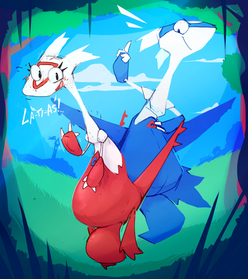 background_sky duo female feral floating gesture hi_res latias latios legendary_pok&eacute;mon male nintendo pok&eacute;mon pok&eacute;mon_(species) roksim sibling video_games waving waving_at_viewer