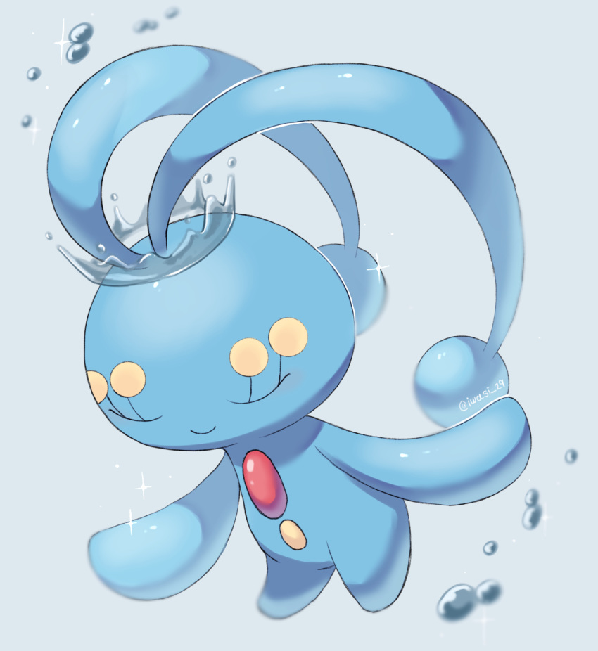 animal_focus antennae artist_name blue_skin chest_jewel closed_eyes closed_mouth colored_skin commentary_request eyelashes grey_background highres iwasi_29 manaphy no_humans pokemon pokemon_(creature) simple_background twitter_username water