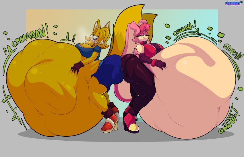 absurd_res ambiguous_gender ambiguous_prey belly big_belly canid canine digestion female female_pred fox hi_res lagomorph leporid mammal rabbit sega sonic_the_hedgehog_(series) thick_thighs vore