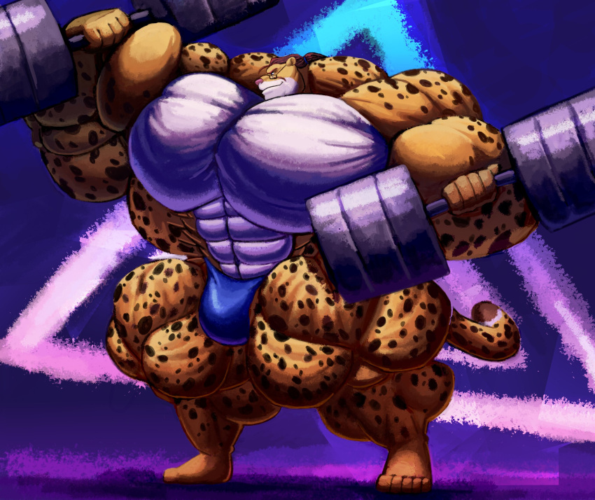 5_toes abs anthro biceps big_abs big_biceps big_bulge big_muscles big_pecs biped blue_clothing blue_underwear brosb4does bulge cheetah clothed clothing countershading digital_media_(artwork) exatron exercise eyewear feet felid feline fur glasses hair hi_res huge_muscles humanoid_feet humanoid_hands hyper hyper_muscles hyper_pecs hyper_quads looking_at_viewer male mammal markings muscular muscular_anthro muscular_male pecs plantigrade ponytail simple_background solo spots spotted_body spotted_fur standing tail toes underwear underwear_only weightlifting weights white_body white_countershading workout yellow_body